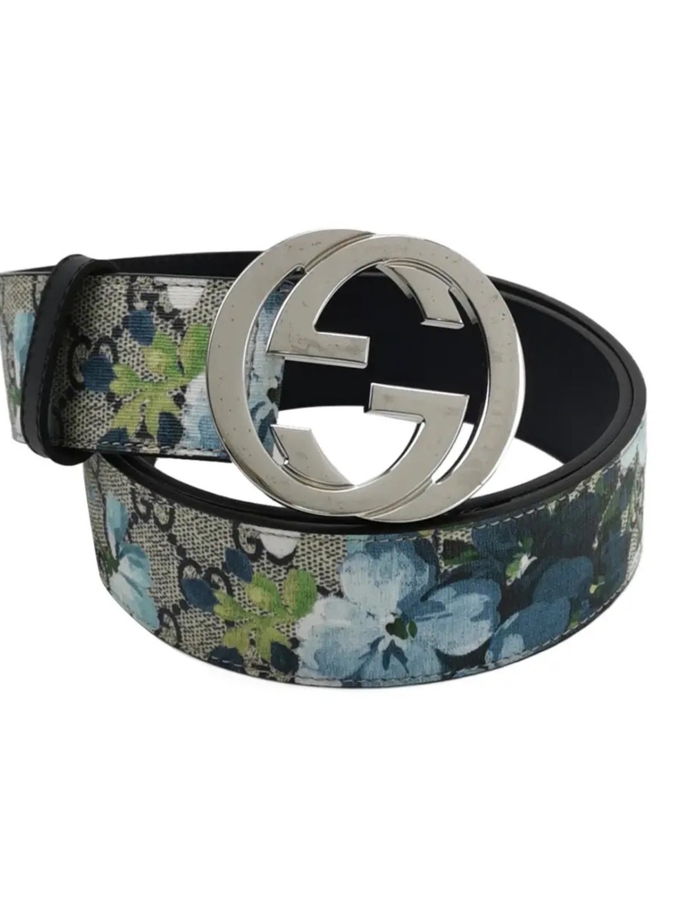 Gucci Floral Canvas Belt with Silver Interlocking G - Blue & Green